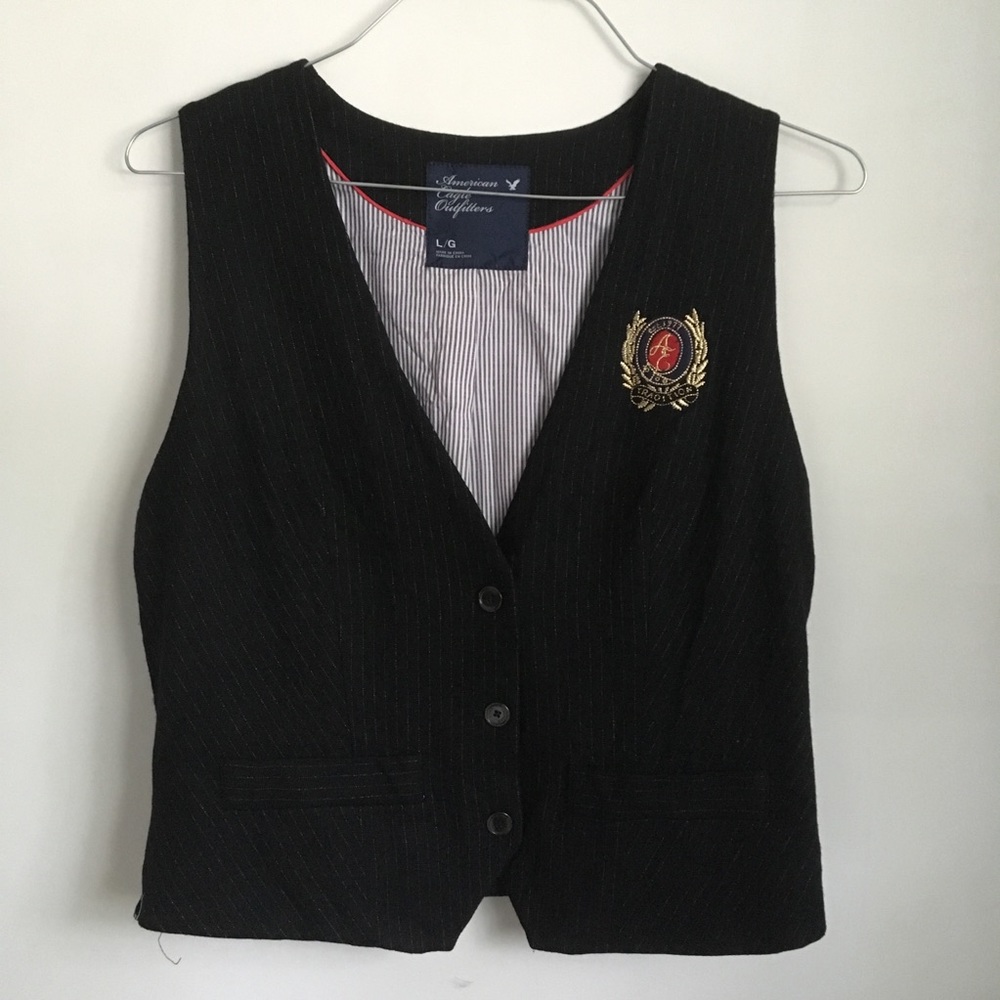 American Eagle Stripe Prep School Black Vest Large